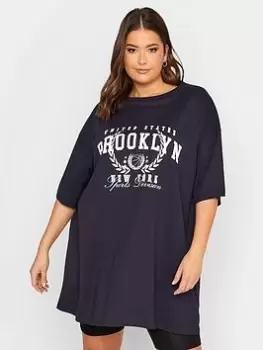 Image of Yours Oversized Tunic Navy Placement Print, Blue, Size 18, Women