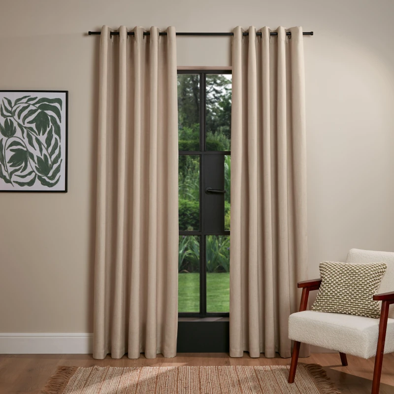 Image of Homelife Basketweave Lined Pair of Curtains - Beige Beige 46x54 Inch