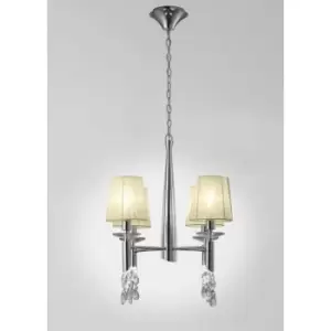 Image of Tiffany pendant light 4+4 E14+G9 bulbs, polished chrome with cream lampshades & transparent crystal