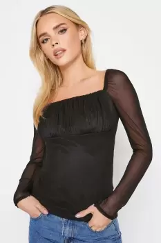 Image of Petite Mesh Long Sleeve Top
