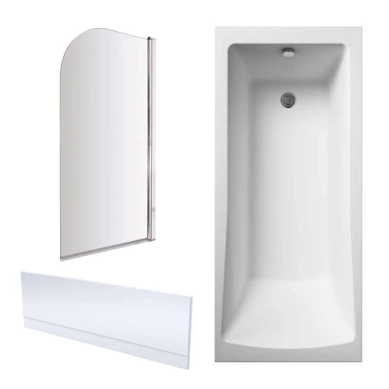 Image of Balterley Square Single End Bath Tub Front Panel and Round Bath Screen White