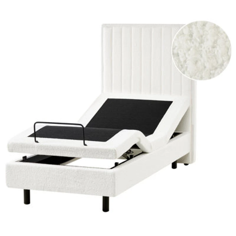 Image of Beliani Adjustable Bed Boucle Castellan 80 X 200 Cm (Eu Small Single) Off-White
