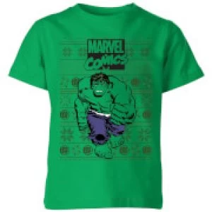 Image of Marvel Avengers Hulk Kids Christmas T-Shirt - Kelly Green - 11-12 Years