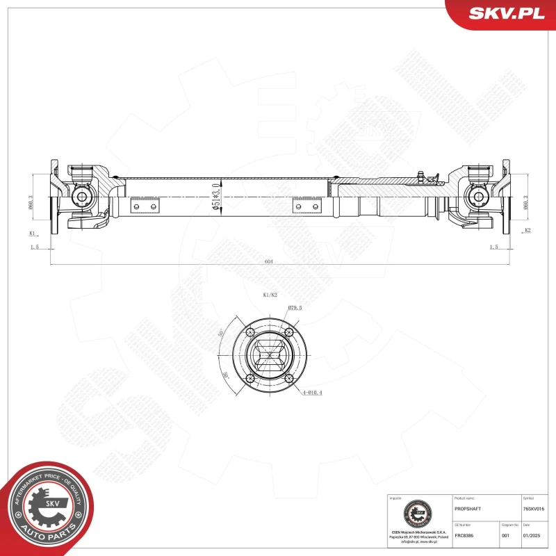 Image of ESEN SKV Drive shaft ESEN SKV 76SKV016