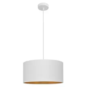 Image of Alba Cylindrical Pendant Ceiling Light White, Gold 45cm