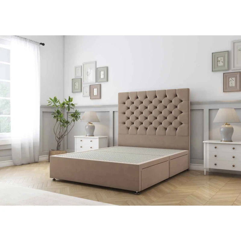 Image of Sloomy Mayfair Mink Plush Divan Bed Base No Drawers With 26" Strutted Headboard 2'6 Small Single