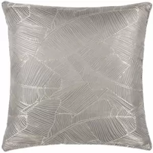 Image of Wylder - Seymour Golden Thread Embroidered Piped Edge Cushion Cover, Warm Grey, 50 x 50 Cm