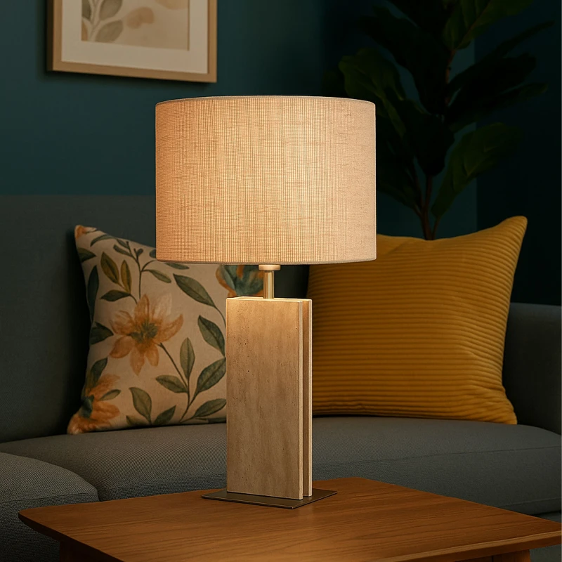 Image of Eglo BELESAR Satin Nickel Stone & Steel Table Lamp Stone Unisex