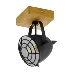 Image of Wall / Ceiling Light Black & Wood Adjustable Spotlight 1 x 40W E14 Bulb