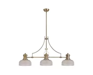 Image of 3 Light Telescopic Ceiling Pendant E27 With 26.5cm Prismatic Glass Shade, Antique Brass, Clear