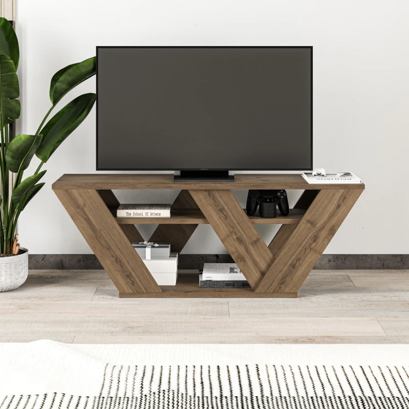 Image of DECORTIE Decortie - Pipralla Modern tv Stand Multimedia Centre tv Unit With Shelves 110cm - Dark Oak Effect - Hitit M.TV.14129.8