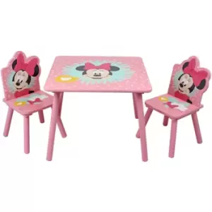 image of Minnie Mouse Table and Chairs Set, 15mm mdf, pine wood, Light Pink, Table: W60 x D60 x H48cm, Chair: W28 x D29 x H58cm - Light pink - Disney