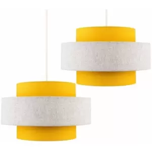 image of 2 x Ceiling Pendant Light Shades In Mustard & Grey Herringbone