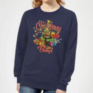 Image of Looney Tunes Its Christmas Baby Womens Christmas Sweatshirt - Navy - XS - Navy