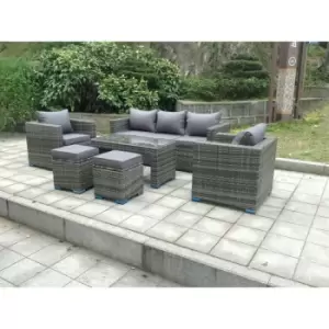 Image of Fimous 5 Seater Outdoor Grey Mixed Wicker Rattan Lounge Complete Sofa Set with Coffee Table and 2 Stools