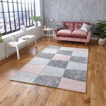 Image of Brooklyn 22192 Grey Rose 120cm x 170cm Rectangle - Grey and Pink