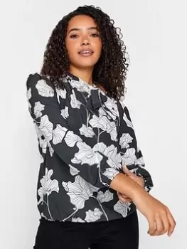 Image of M&Co Floral Bow Neck Bubble Hem Blouse, Black, Size 10, Women