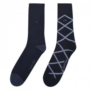 image of Calvin Klein 2 Pack Overcheck Socks - Navy