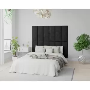 Image of Aspire EasyMount Wall Mounted Upholstered Panels, Modular DIY Headboard in Kimiyo Linen Fabric, Charcoal (Pack of 8)