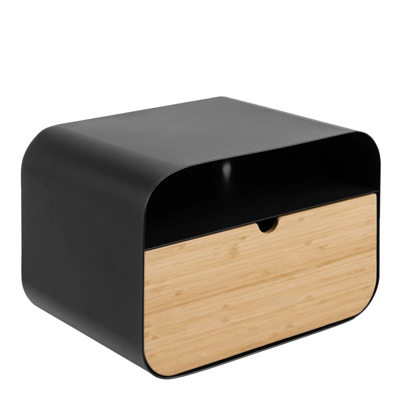 Image of Furniture To Go Century 1 Drawer Wall Mounted Bedside Table in White Oak in Black Size: A Black Unisex A