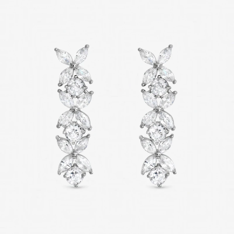 Image of Jon Richard Womens Rhodium Plated Cubic Zirconia Floral Earrings in Silver Silver Female One Size
