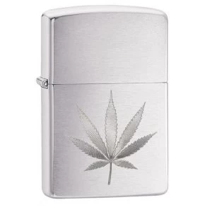Image of Zippo Marijuana Leaf Design Brushed Chrome Finish Windproof Lighter