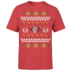 Image of Star Wars Christmas Yoda Face Sabre Knit Red T-Shirt - L - Red
