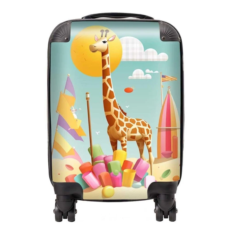 Image of Warren Reed - Designer A Giraffe On A Beach Holiday Suitcase in Yellow Size: Small Yellow Unisex Small