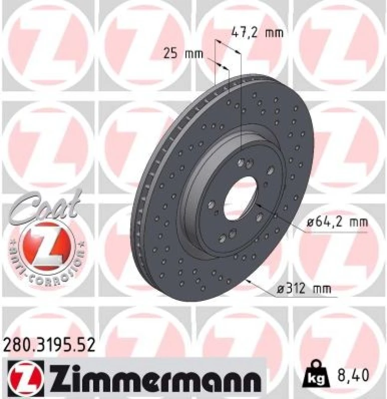 Image of ZIMMERMANN Brake disc ZIMMERMANN 280.3195.52