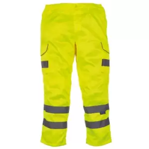 Image of Yoko Mens Hi Vis Polycotton Cargo Trousers With Knee Pad Pockets (Pack of 2) (28R) (Yellow)