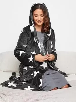 image of Long Tall Sally Oversize Star Hooded Maxi Robe, Grey, Size 10-12, Women