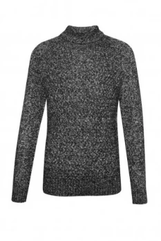 image of Mens French Connection Twisted Cable Knit Roll Neck Jumper Black