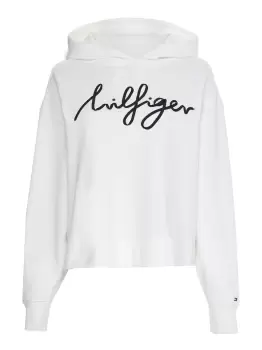 image of Tommy Hilfiger Relaxed Handwritten Script-printed Hoodie In White - Size L