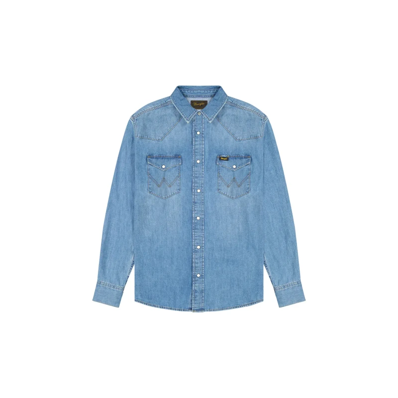 Image of Wrangler Denim shirt Wrangler Western Mid Light Whash Bleu Male S
