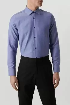 image of Mens Blue Long Sleeve Slim Fit Basket Weave Shirt