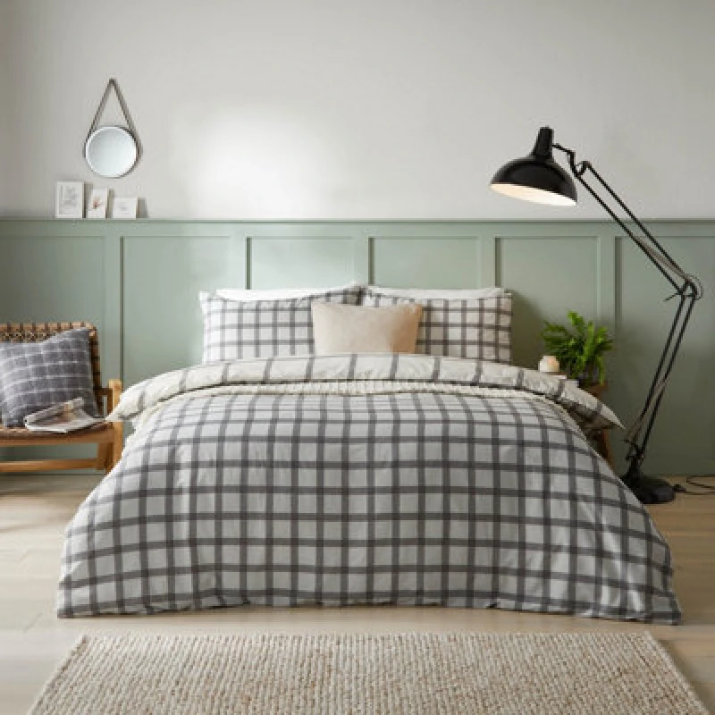 Image of Furn Furn Canberra Check Printed Duvet Cover Set in Grey Size: Double Grey Double Unisex 5025532821379