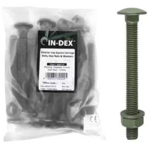 image of Timco Steel Dome Head Carriage Bolts with Hex Nuts & Form A Washers (Green) - M10 x 150mm (10 Pack Bag)