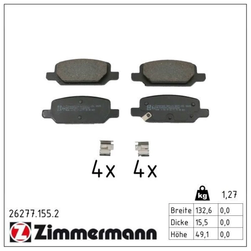 Image of ZIMMERMANN Brake pad set ZIMMERMANN 26277.155.2