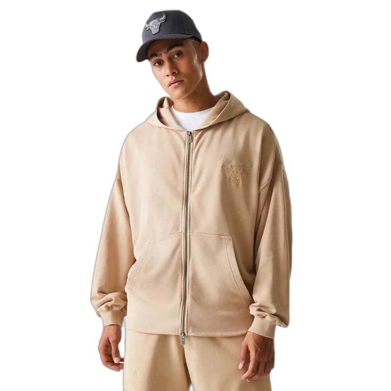 Image of new era Chicago Bulls full zip hoodie Washed Beige Male XS