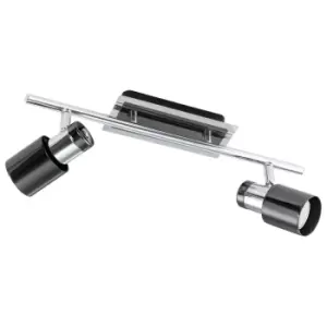 Image of Flush Ceiling 2 Spot Lights Back Plate & Shade Nickel Black Bulb GU10 2x5W Incl.