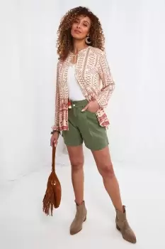 Image of Boho Print Long Sleeve Edge to Edge Tie Front Top