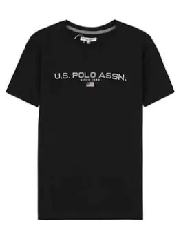 image of U.S. Polo Assn. Boys Block Flag Graphic Short Sleeve T-Shirt - Black, Size 14-15 Years