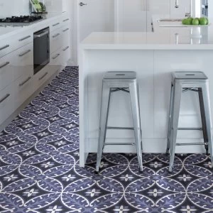 Image of Capri Blue Self Adhesive Floor Tiles Blue and White
