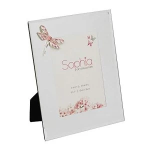 image of 5" x 7" - Sophia Pink Crystal Dragonfly Glass Photo Frame