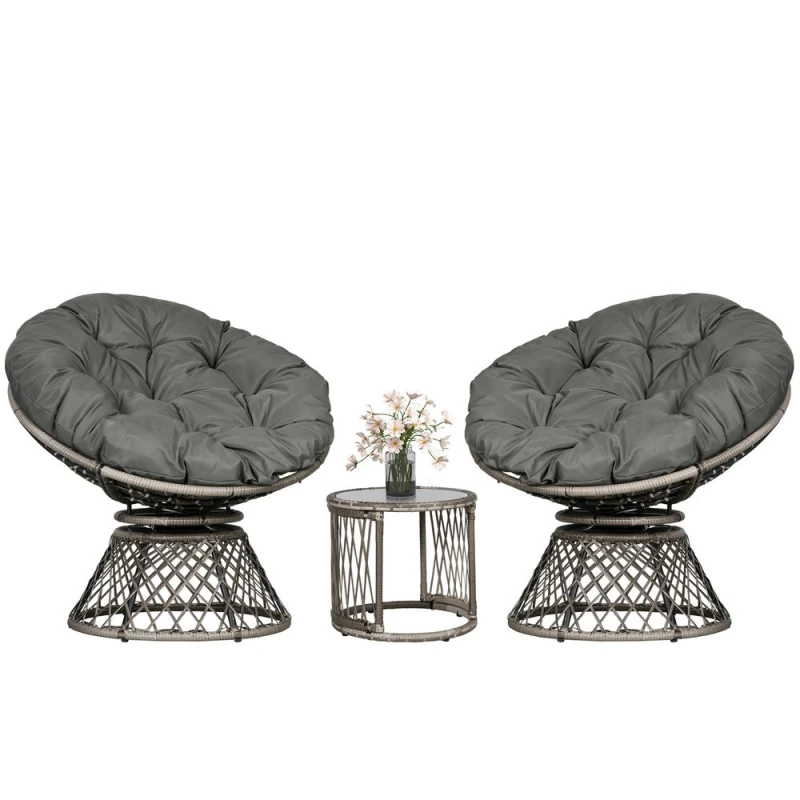 Image of Outsunny 3 Pieces Outdoor Rattan Bistro Set with 360掳 Swivel Chair and Cushions - Outsunny 5056725507350