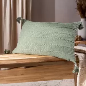 Image of Caliche Textured Tasselled Cushion Eucalyptus, Eucalyptus / 40 x 60cm / Polyester Filled