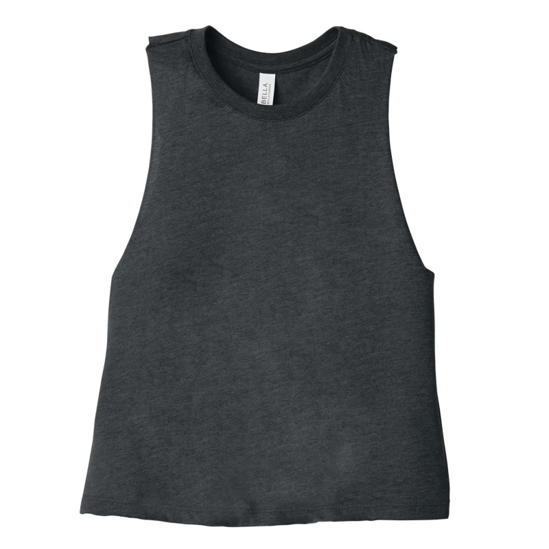 Image of Bella + Canvas Womens Racerback Cropped Sleeveless Tank Top in Dark Grey Size: Small Dark Grey Female S