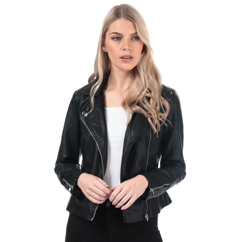 Image of Only Faux Leather Short Jacket with Zip Fastening Black Women 6;12