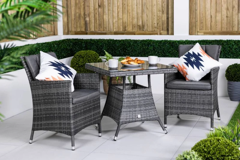 Image of Thats Furniture Savannah Square Rattan Garden Bistro Table & Chairs Set 2 Seater in Grey Grey Unisex