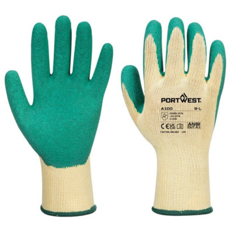 Image of Portwest A100 Latex Grip Gloves in Green Size: XL Green Unisex XL